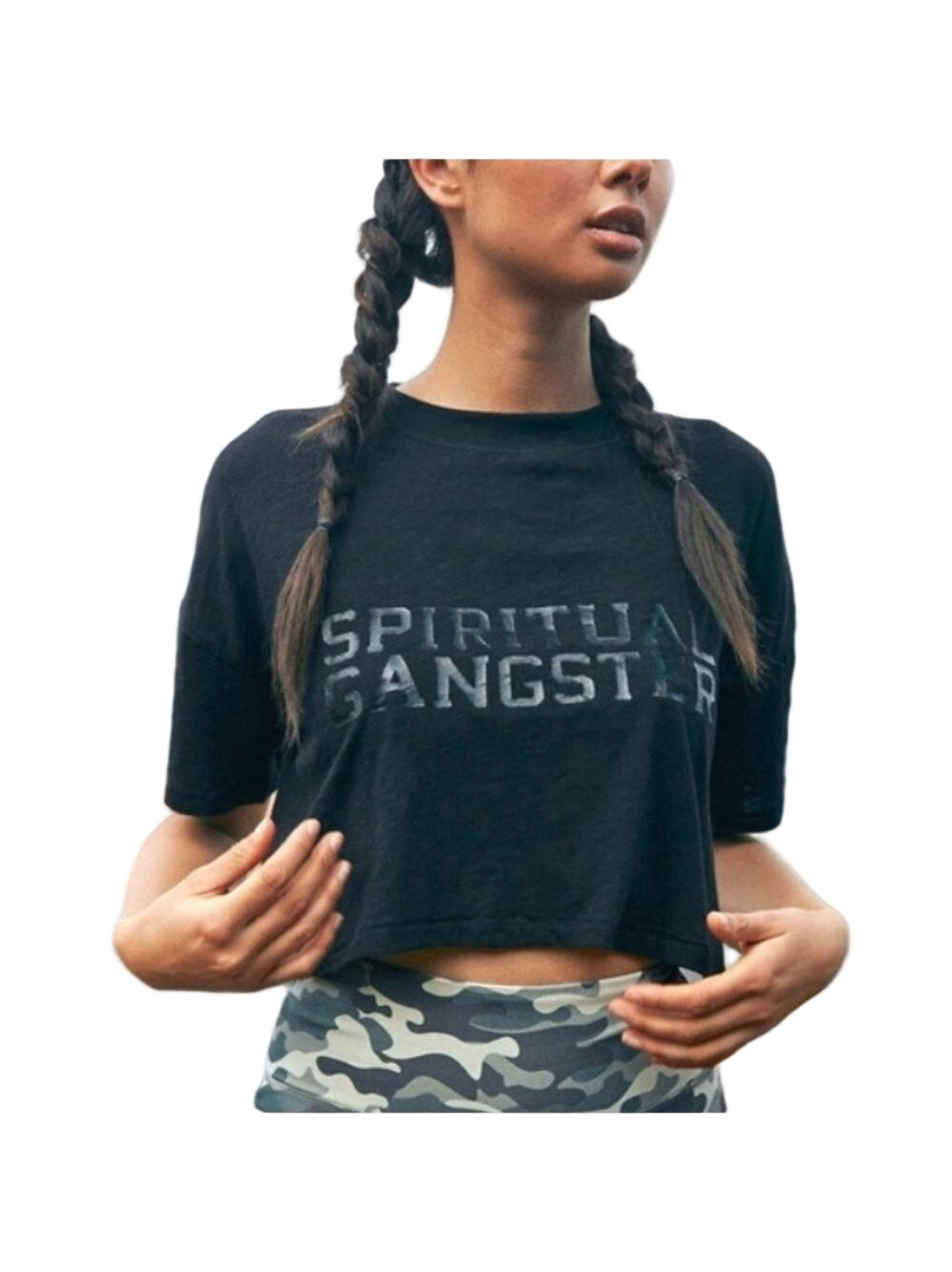 SPIRITUAL GANGSTER Glossy Black Crop Tee